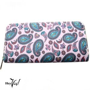 Pink Paisley Print Zip Wallet Clutch Easy to Hold and Carry 8 x4" - Hey Viv